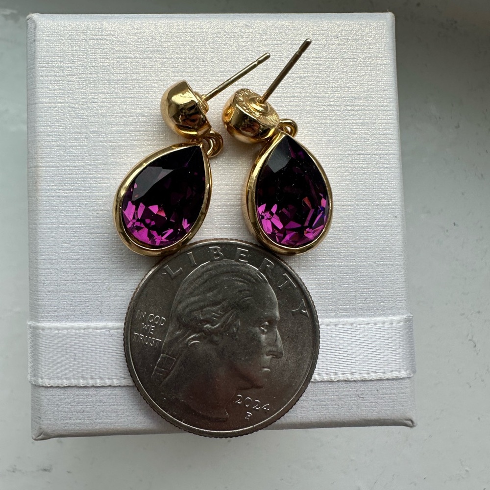 Christian Dior Vintage Gold and Purple Drop Earrings - Picture 3 of 6